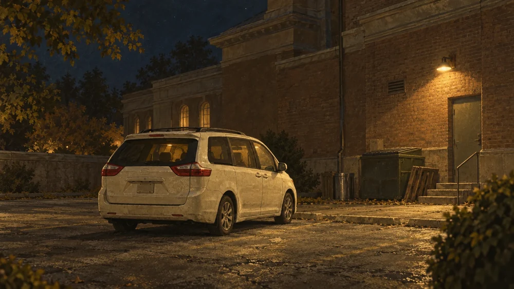 The crew's van, ready for a very ordinary heist